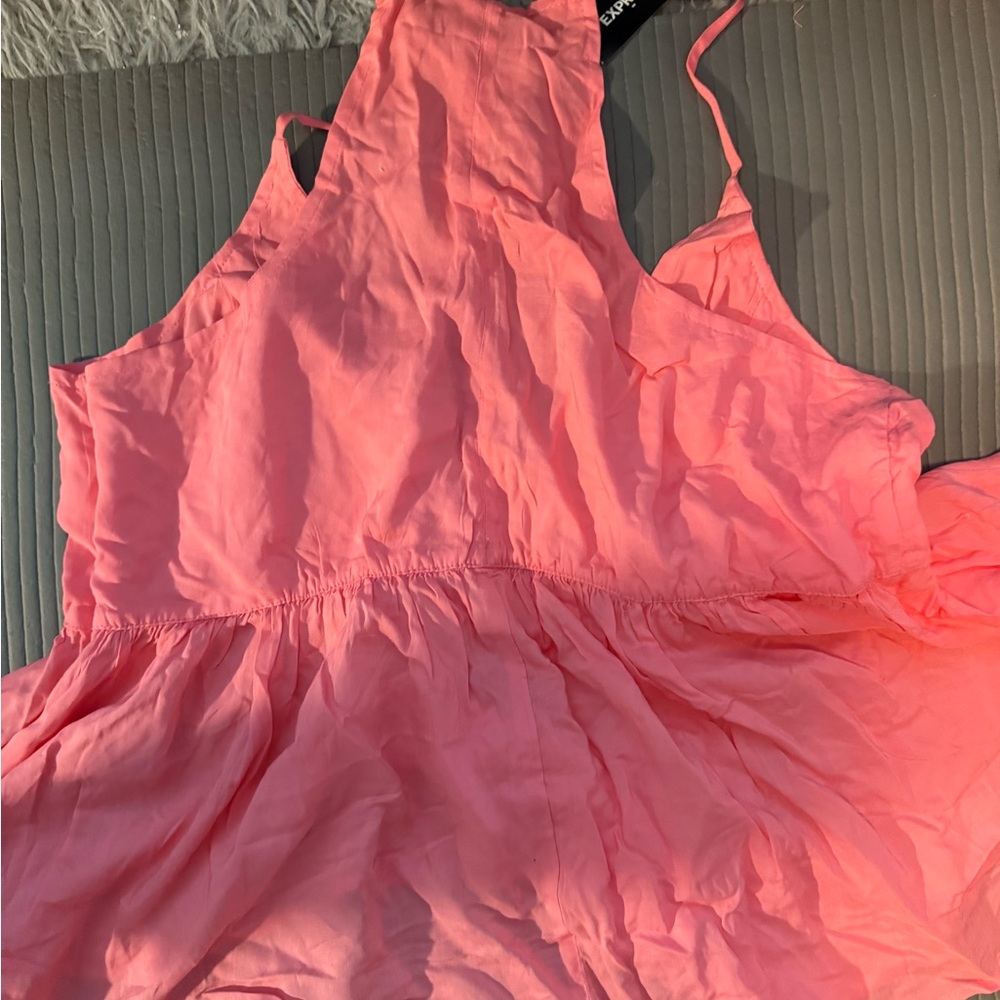 Express Pink Ruffled Tie Front Tank Top - Picture 3 of 4